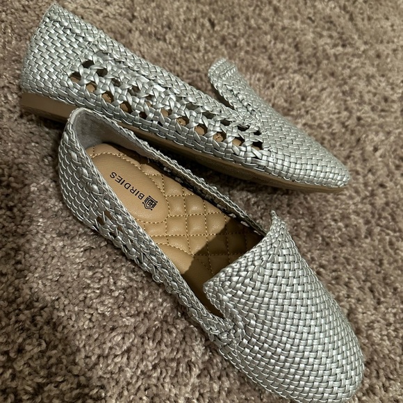 Birdies Shoes - Women’s Birdies The Starling Silver Woven Slip On Vegan Leather Loafers
